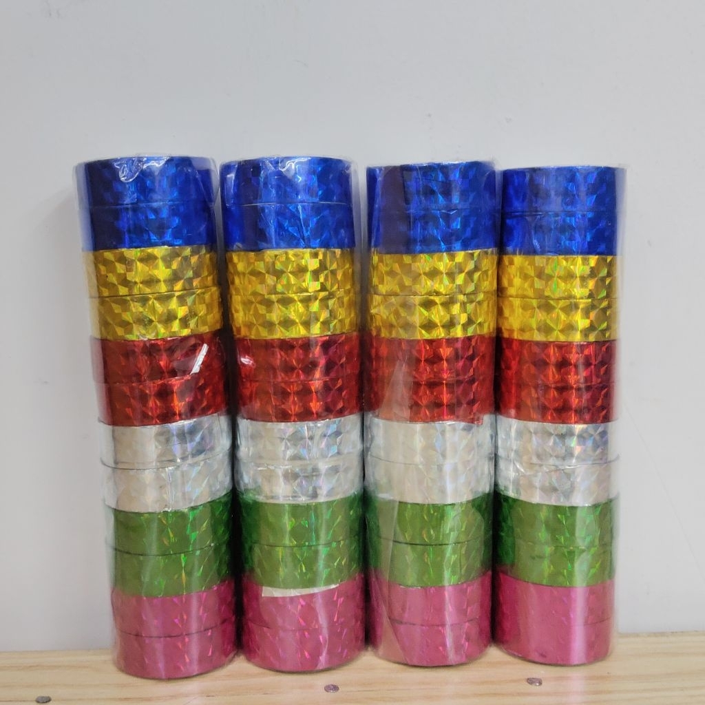 [12 PCS] Solasi Warna Warni Hologram 1/2 inch isi 12 pcs isolasi kecil kilap