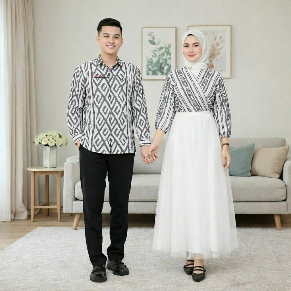couple tenun dress lily putih kemeja tenun dress tenun gamis