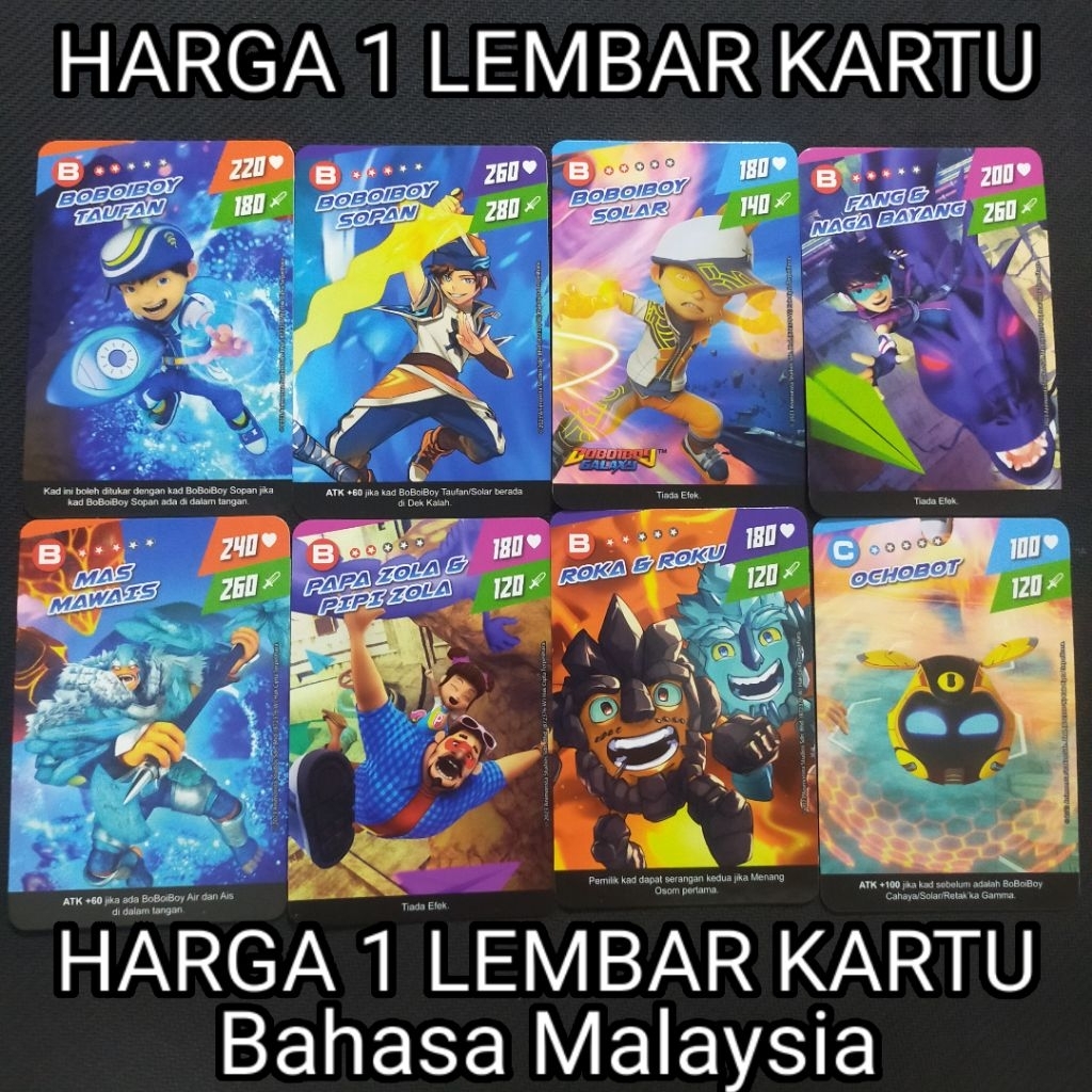 (HARGA SATU KARTU) Kartu Basic Boboiboy Monsta Galaxy Card Bahasa Malaysia Dari Pek Satria Boboiboy 