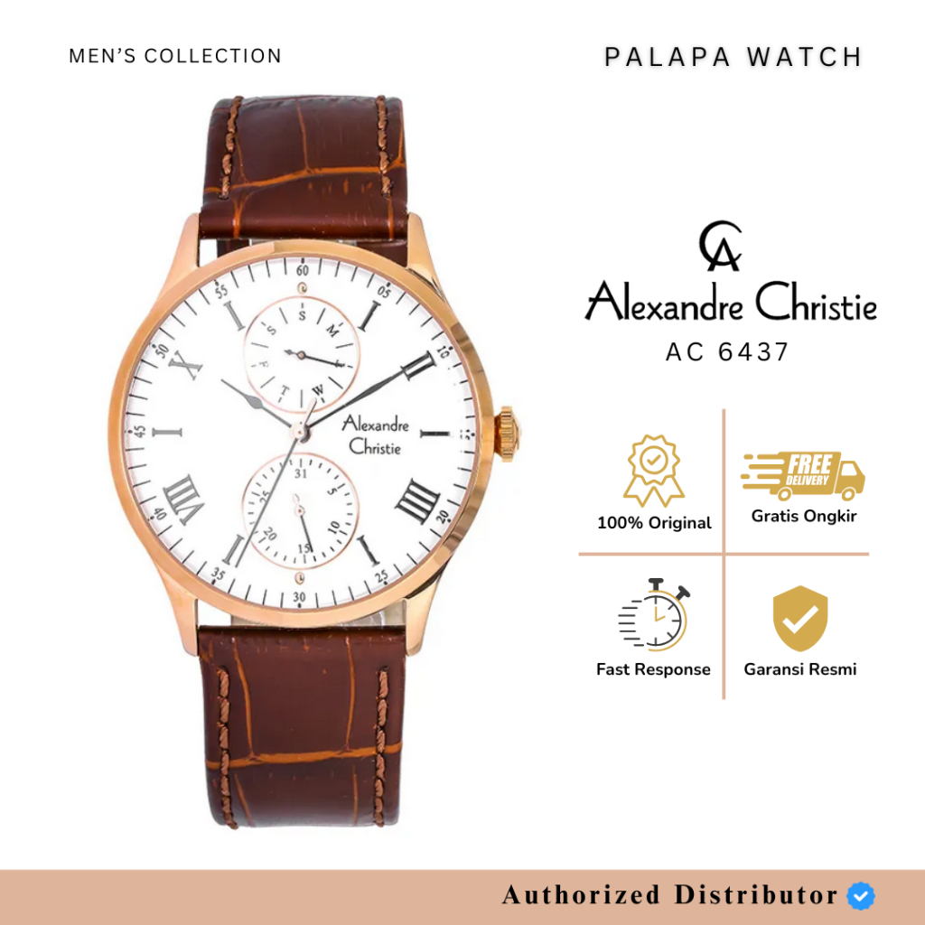 Jam Tangan Pria Alexandre Christie AC 6437 / ac6437 Leather Original