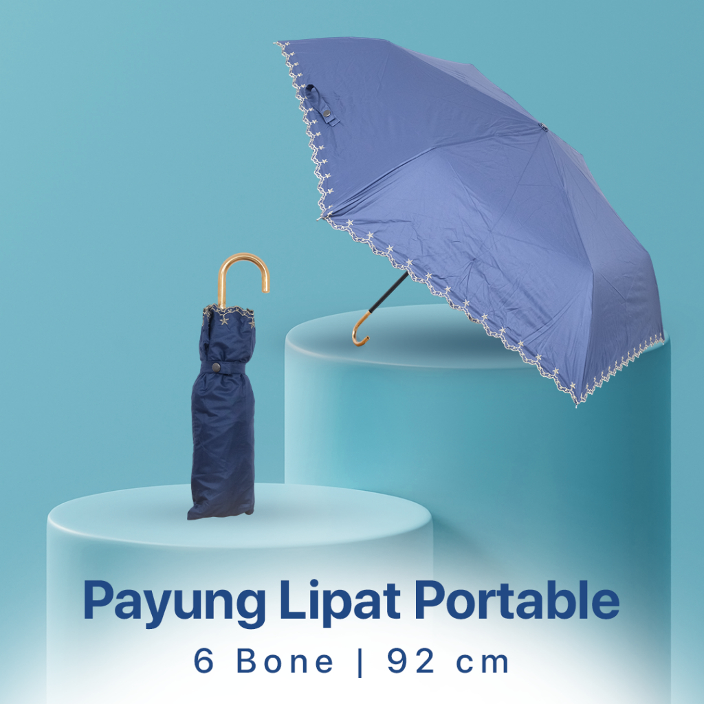 RUERN Payung Lipat Buka Tutup Manual Bordir Anti UV 6 Bone 92cm - R-3