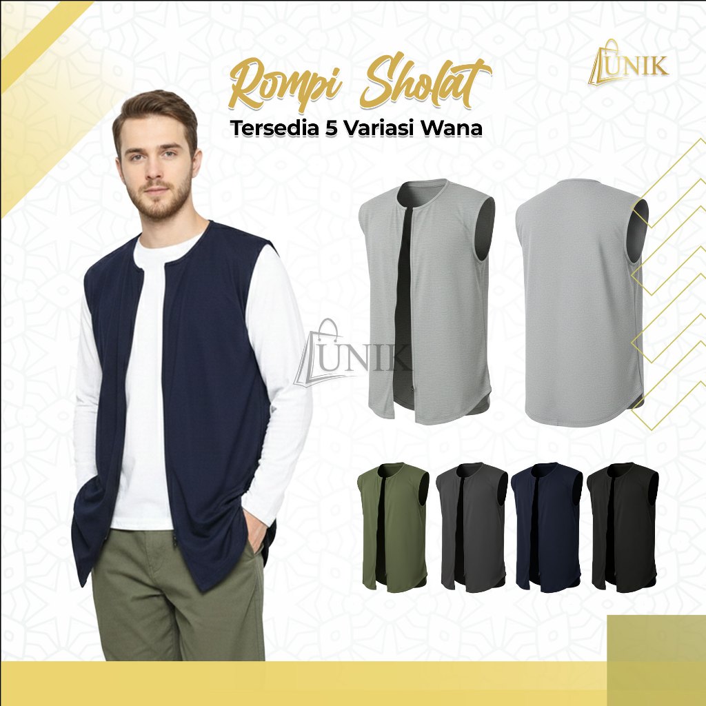 Rompi Sholat Pria Dewasa Zipper Premium - Jubah Luaran Sholat Pria Bahan Baby Terry - Baju Rompi Sho