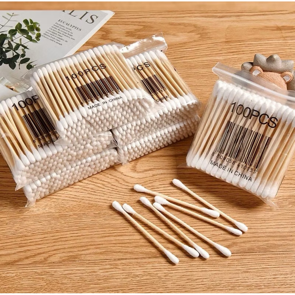 Cotton Bud Buds Kayu Bamboo isi 100 Korek Kuping Telinga Pembersih