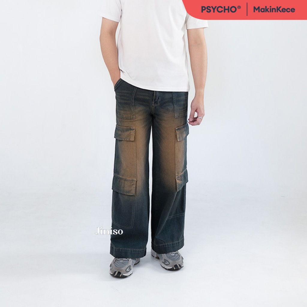 JINISO - Denim Highwaist Cargo Loose Jeans Pria 553