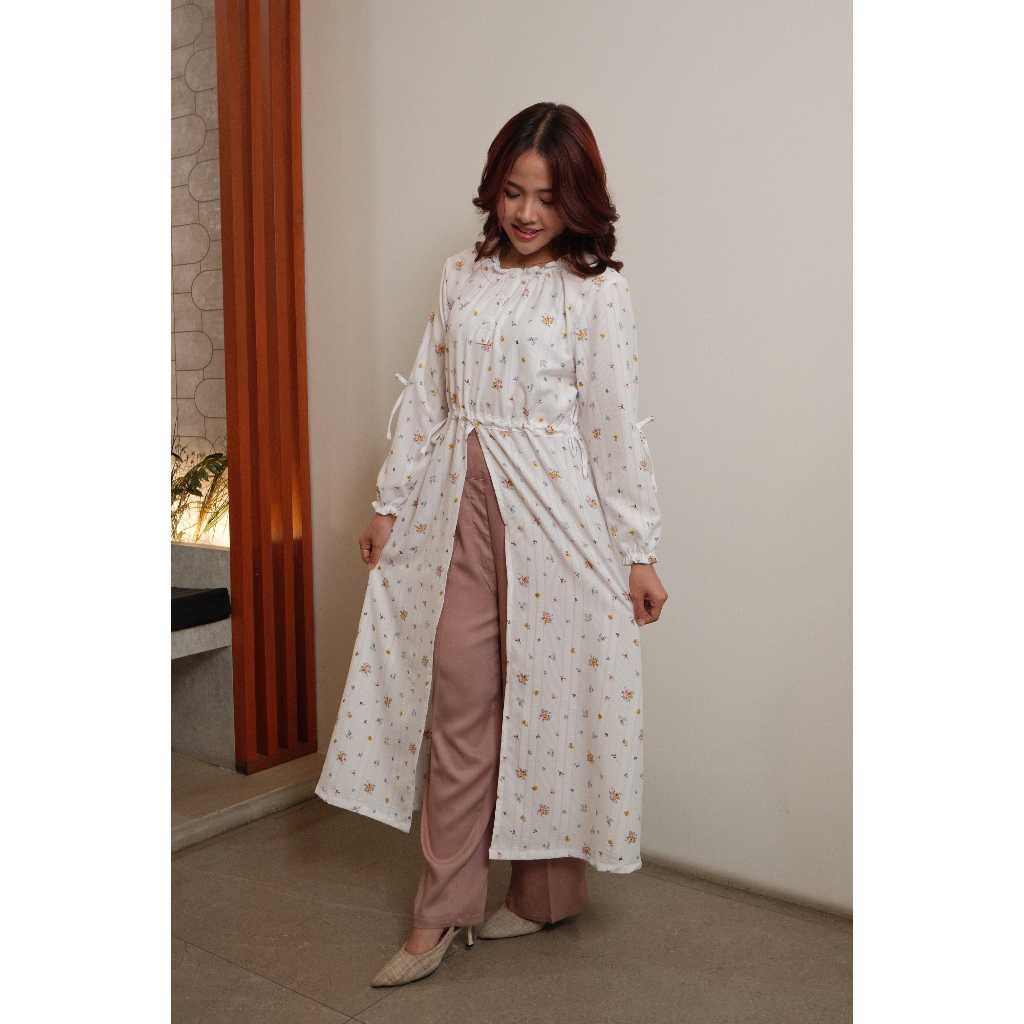 Missty Gamis Dress Warna Pink One Set Celana Panjang Warna Pink Bunga Garis BEST SELLER (RS 018)