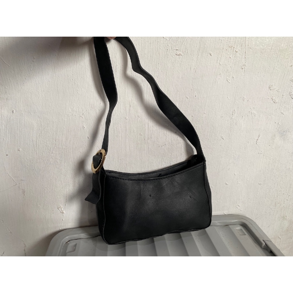 tas ketek shoulder wanita cewe leather kulit hitam preloved