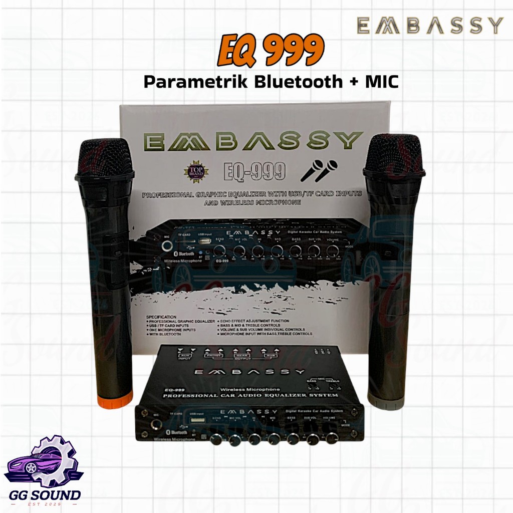 PARAMETRIC EQUALIZER MOBIL BLUETOOTH MIC WIELESS EMBASSY EQ-999 PREAMP