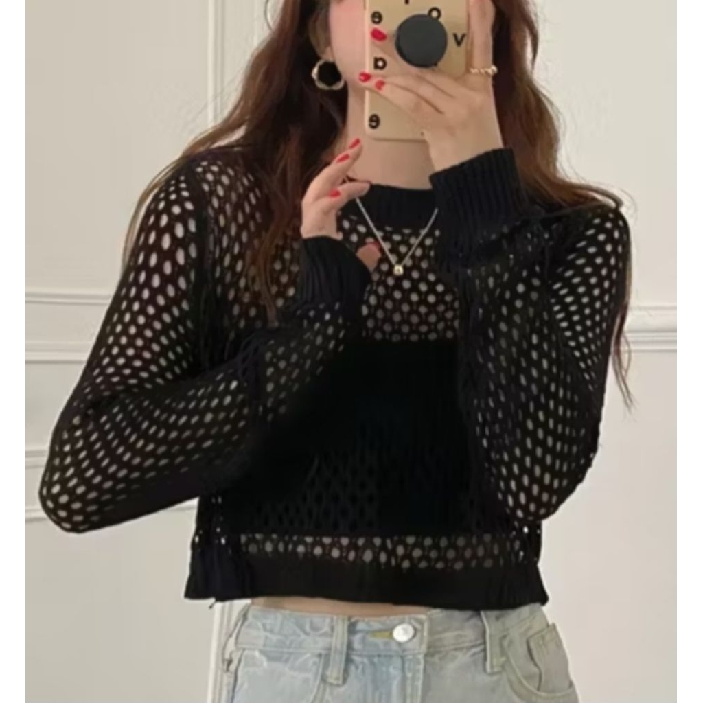 Preloved rajut mesh crop top