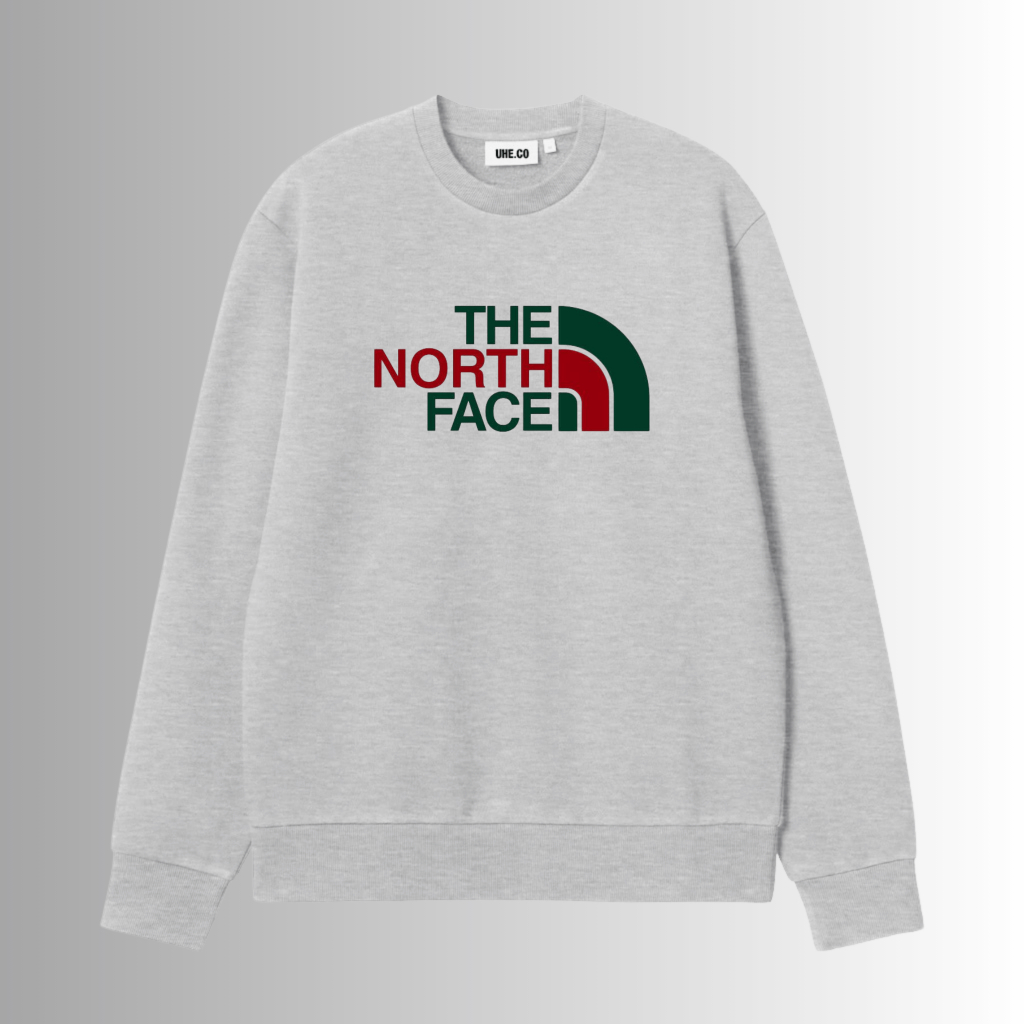 Sweater Crewneck TNF abu abu Streetwear Simple Pria Wanita Fleece Tebal Premium Distro Size M-XXL