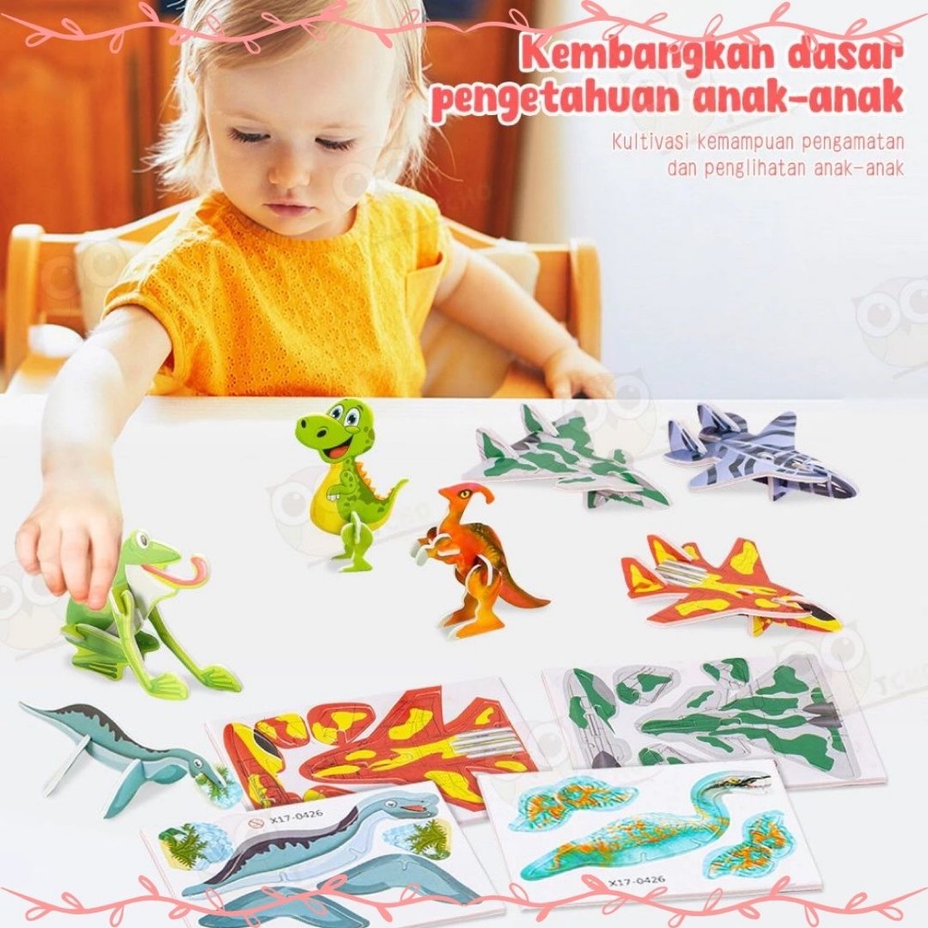 Puzzle 3D DIY Mainan Edukasi Anak Puzzle Motif Hewan Dino Pesawat