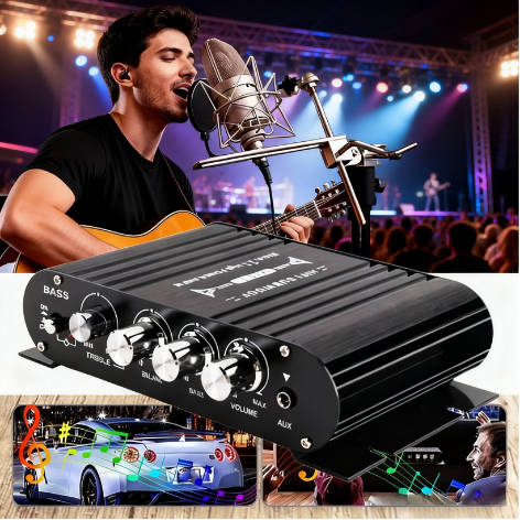 LVPIN Ampli Amplifier HiFi Bluetooth ST 838 Mini Super Bass mini Audio 12v Treble Bass Booster