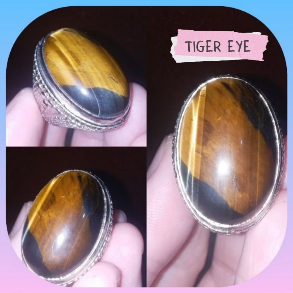 Cincin Pria Elegant batu tiger eye jumbo natural gems