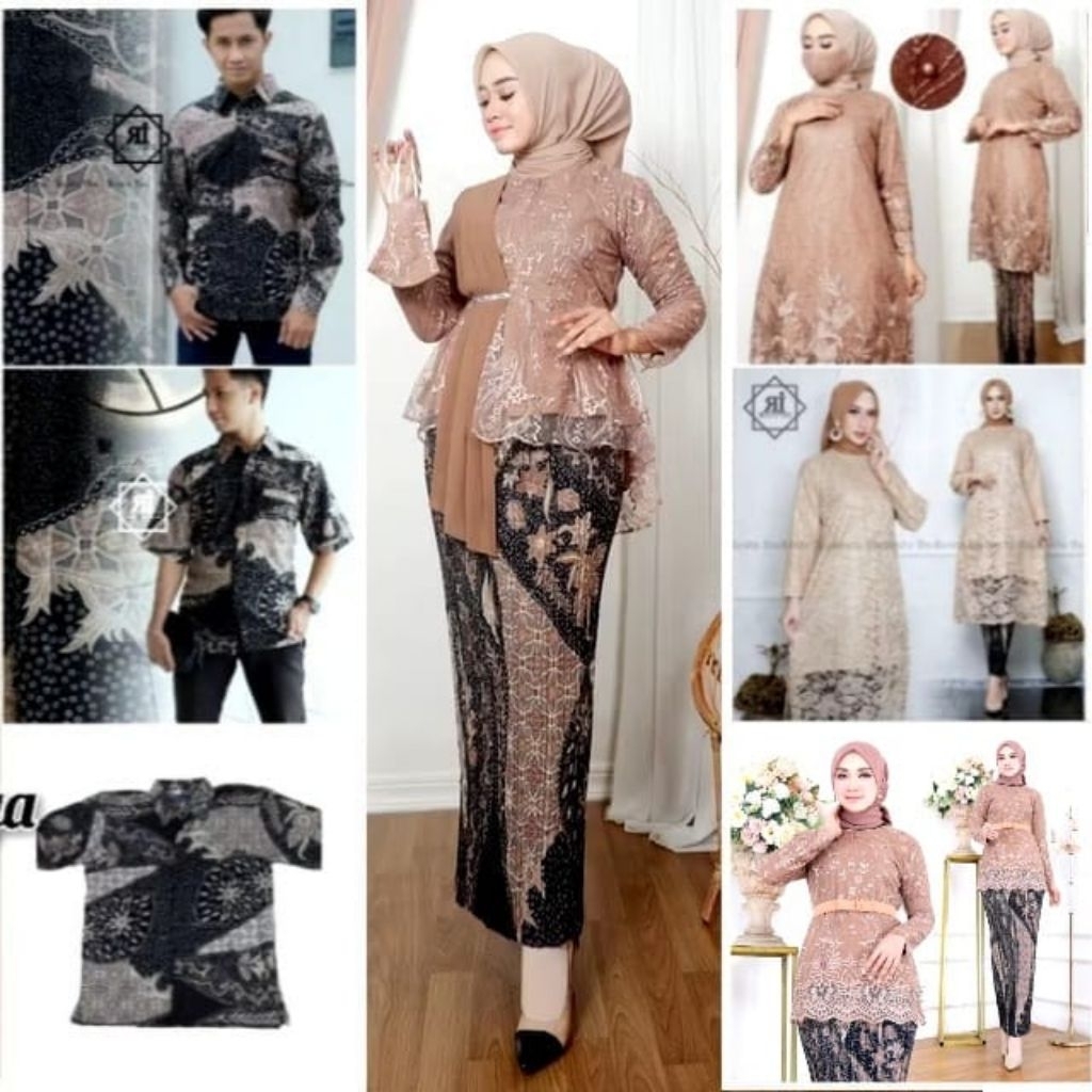 Couple Kebaya Mocca Setelan Baju Couple Keluarga Ibu Ayah Anak