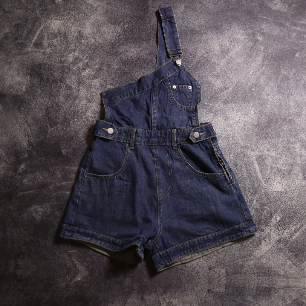 OVERALL EVIS JEANS SHORT SINGGLE DENIM PANTS JUMPSUIT CELANA PENDEK OV18 SIZE S 25-27