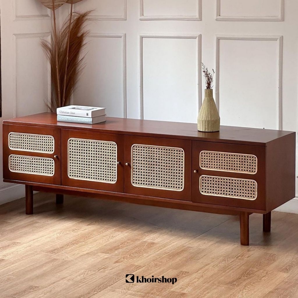 MEJA TV MINIMALIS ROTAN LEMARI TV KAYU JATI RAK TV ROTAN CABINET BUFET TV MINIMALIS JATI