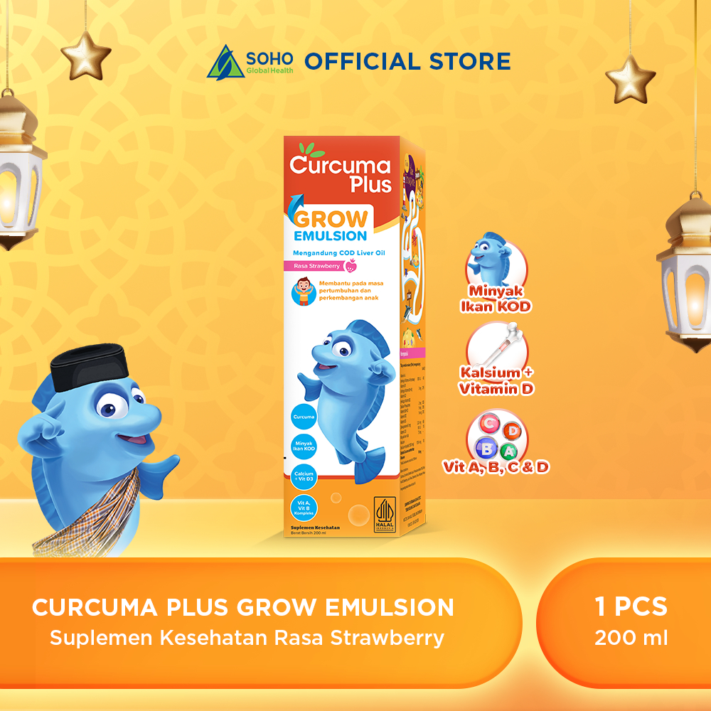 Curcuma Plus Grow Emulsion Suplemen/Vitamin Anak Untuk Pertumbuhan dan Nafsu Makan Anak Rasa Strober