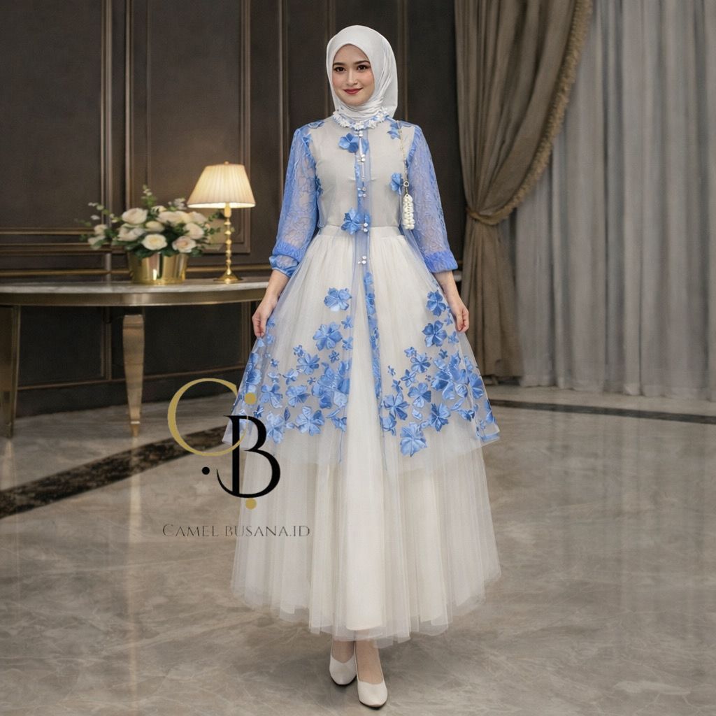 Haira Outer Tunik Brocade Bunga Set Wanita | Outer Tunik dan Rok Tutu | Atasan Wanita | Lengan Panja