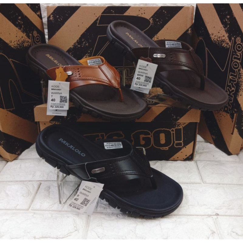 PAKALOLO Sandal Jepit Kulit Bravia 01 Kulit Asli Pria Wanita Hitam Cokelat Tan