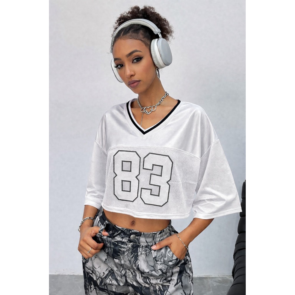 READYSTOCK CN1111 - 9036 CROP VNECK JERSEY TOP