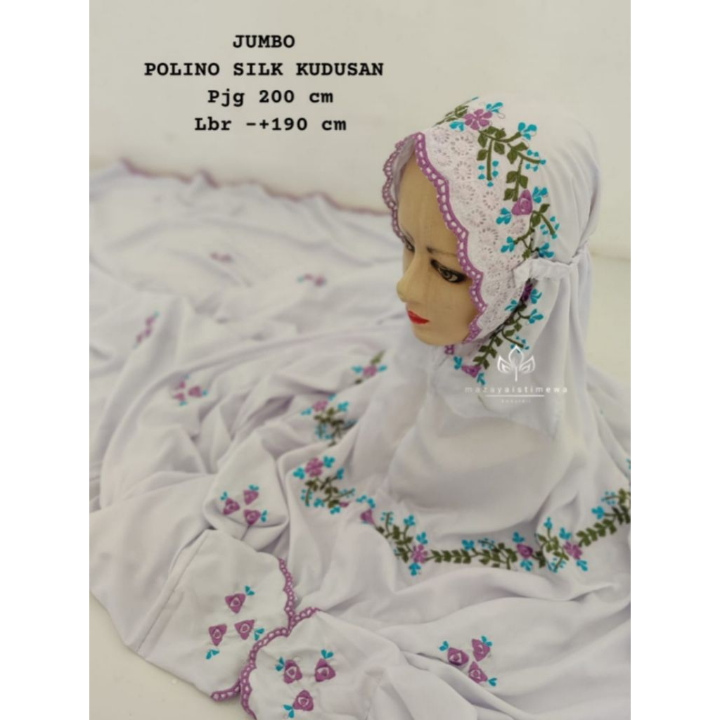 Mukena JUMBO terusan lajuran polino bordir kudusan istimewa motif terbaru bunga kecil cantik