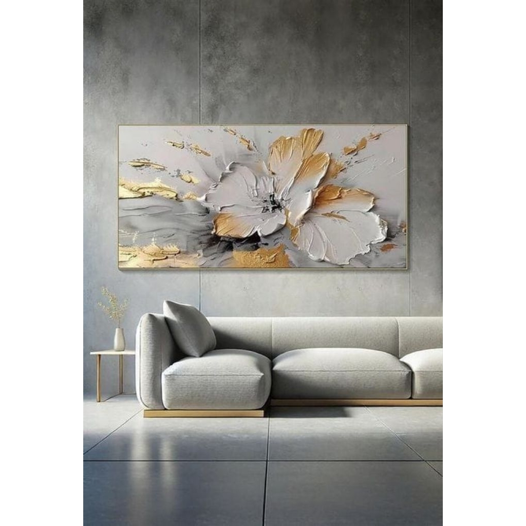lukisan kanvas cat akrilik minimalis modern Bunga abstrak cat timbul untuk hiasan dinding