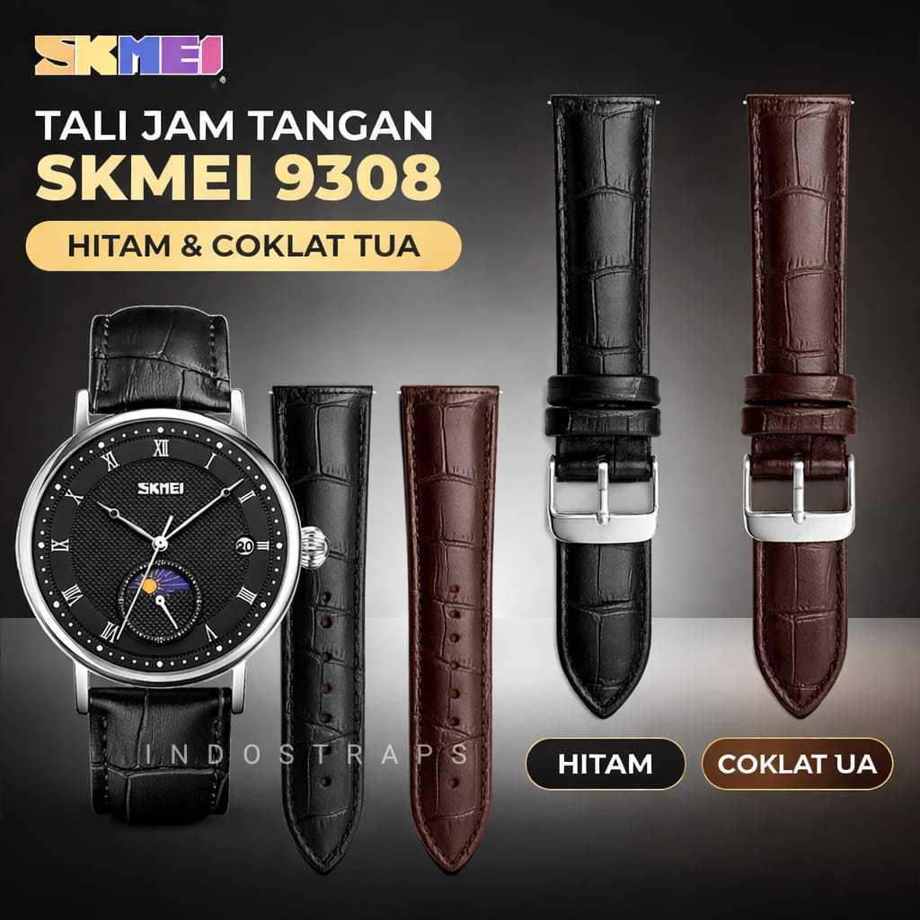 strap skmei 9308 tali Jam Tangan Strap Kulit Motif Hitam Coklat untuk skmei 9308 berkualitas