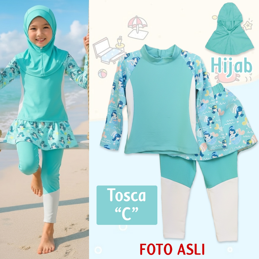 Baju Renang Anak Perempuan Lengan Panjang Baju Renang Anak Muslim Kerudung Unicorn Import Murah