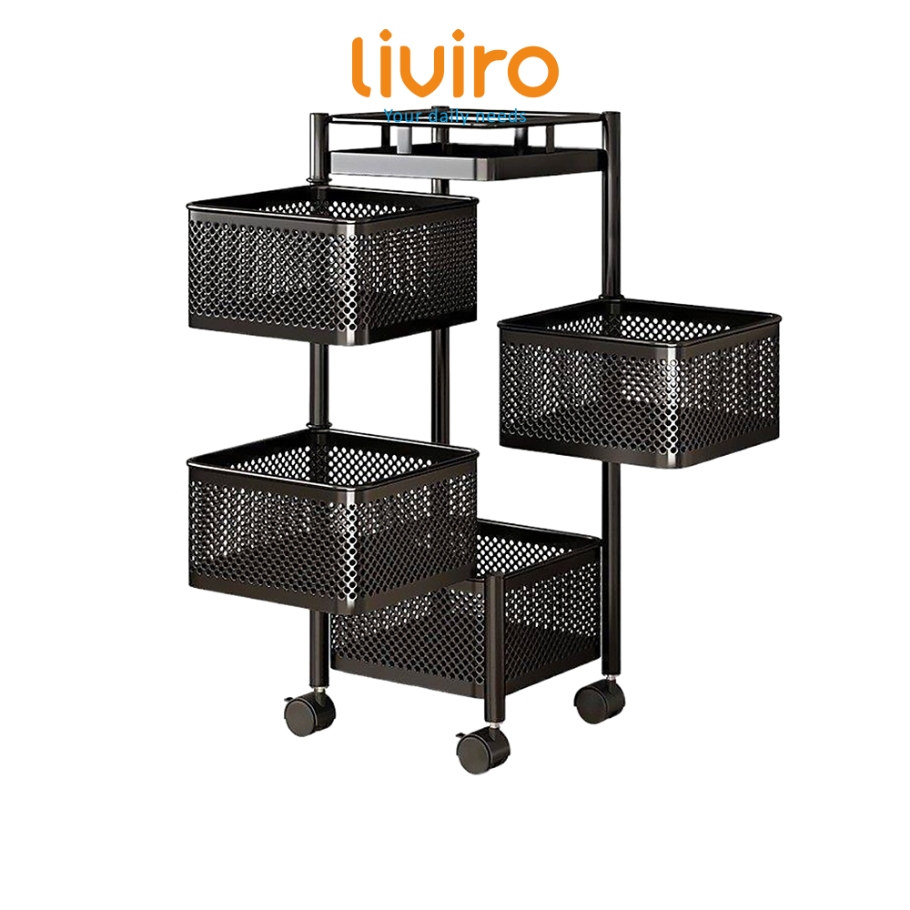 Liviro Rak Troli Putar 5 Tingkat Premium Besi Putar Fleksibel Serbaguna