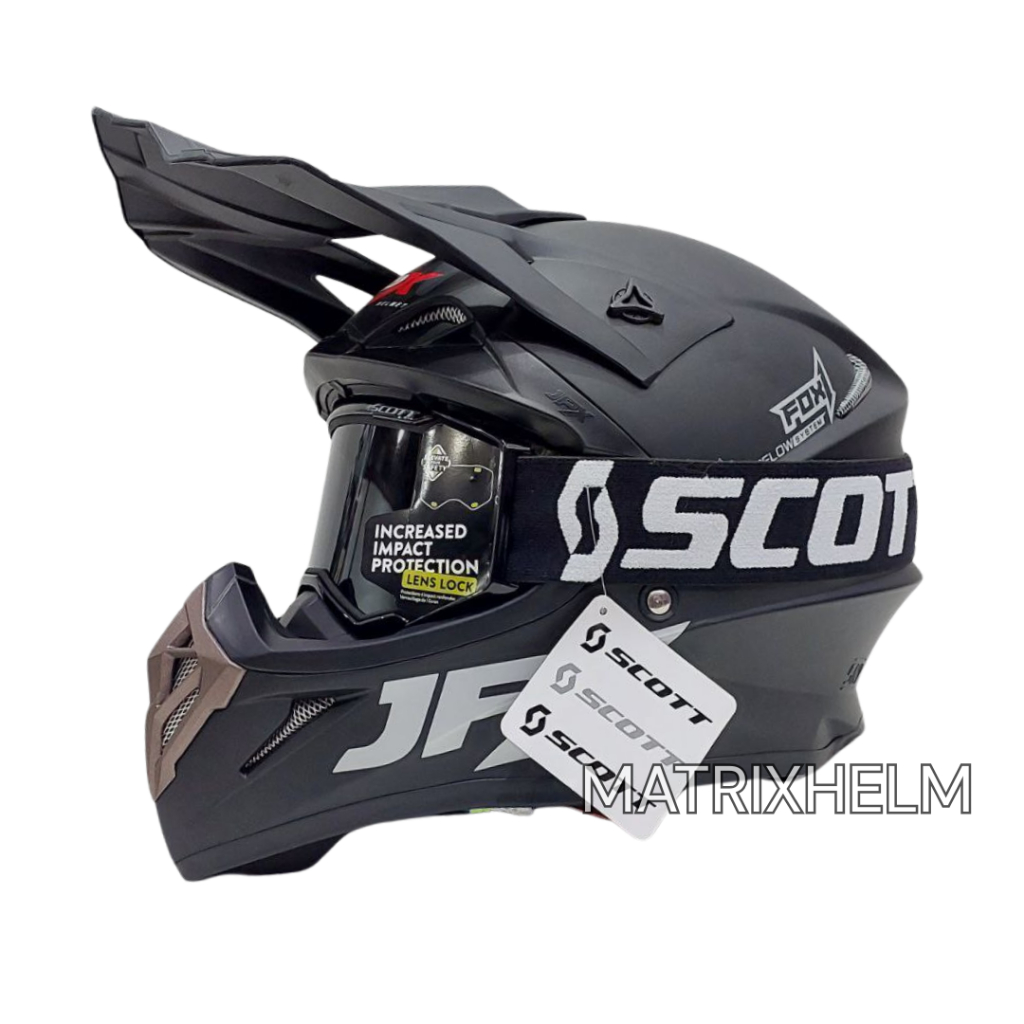Helm JPX Fox1 Cross Full Black Dop Hitam KLX Trabas Adventure