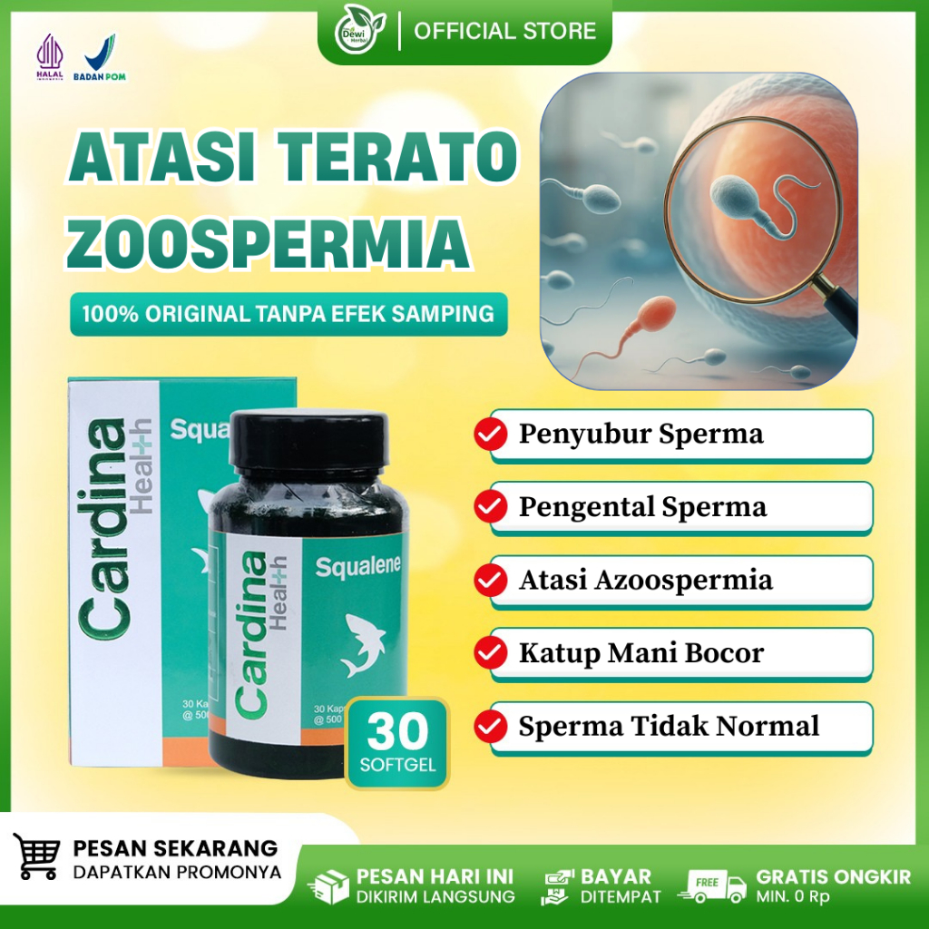 Cardina Health Squalene Obat Penyubur Sperma Pria, Penambah Sperma Kosong Hormon Testoteron Azoosper