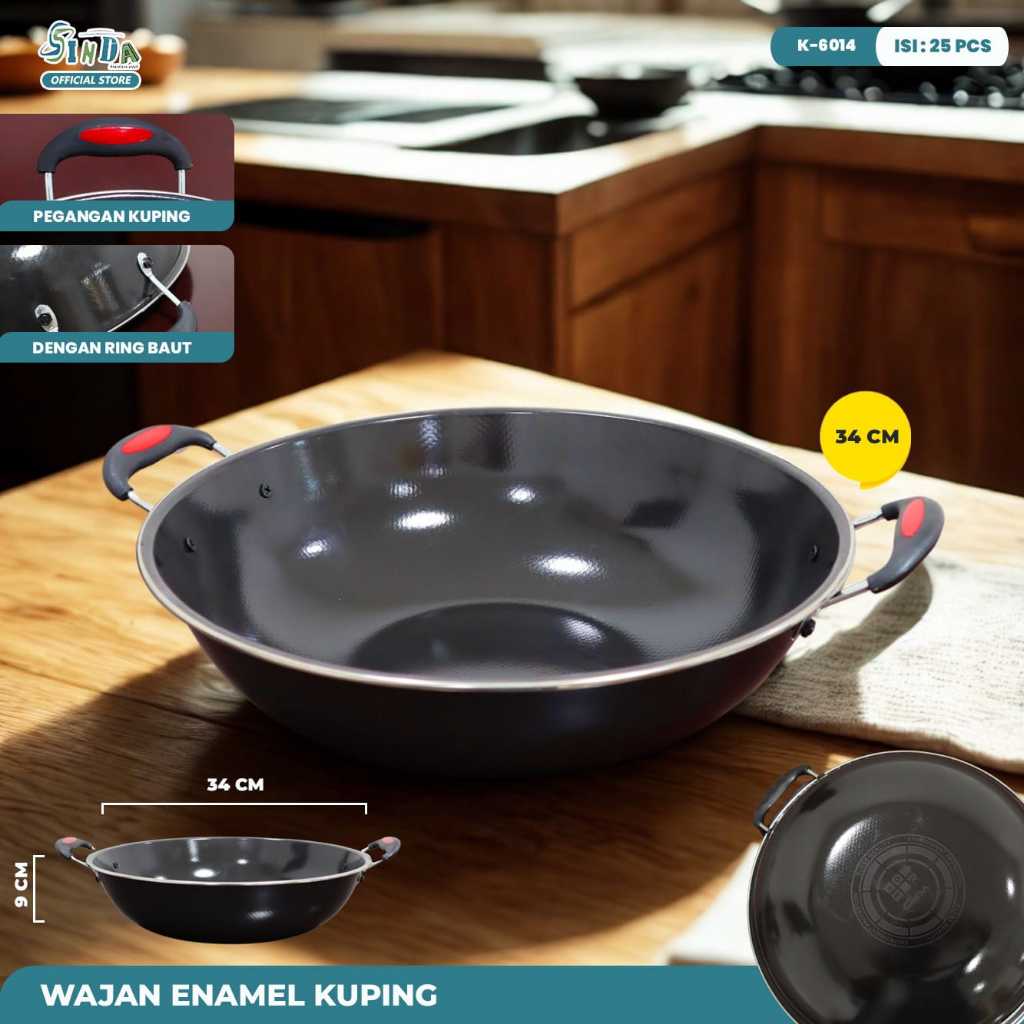 Wajan Enamel 34 cm Gagang Anti Panas / Wajan kuping enamel tebal anti lengket / WAJAN ENAMEL ANTI GO