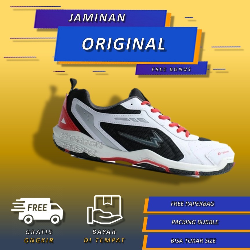 Sepatu Badminton Eagle Ultracourt Putih Hitam Shoes Olahraga Bulutangkis Pria Wanita