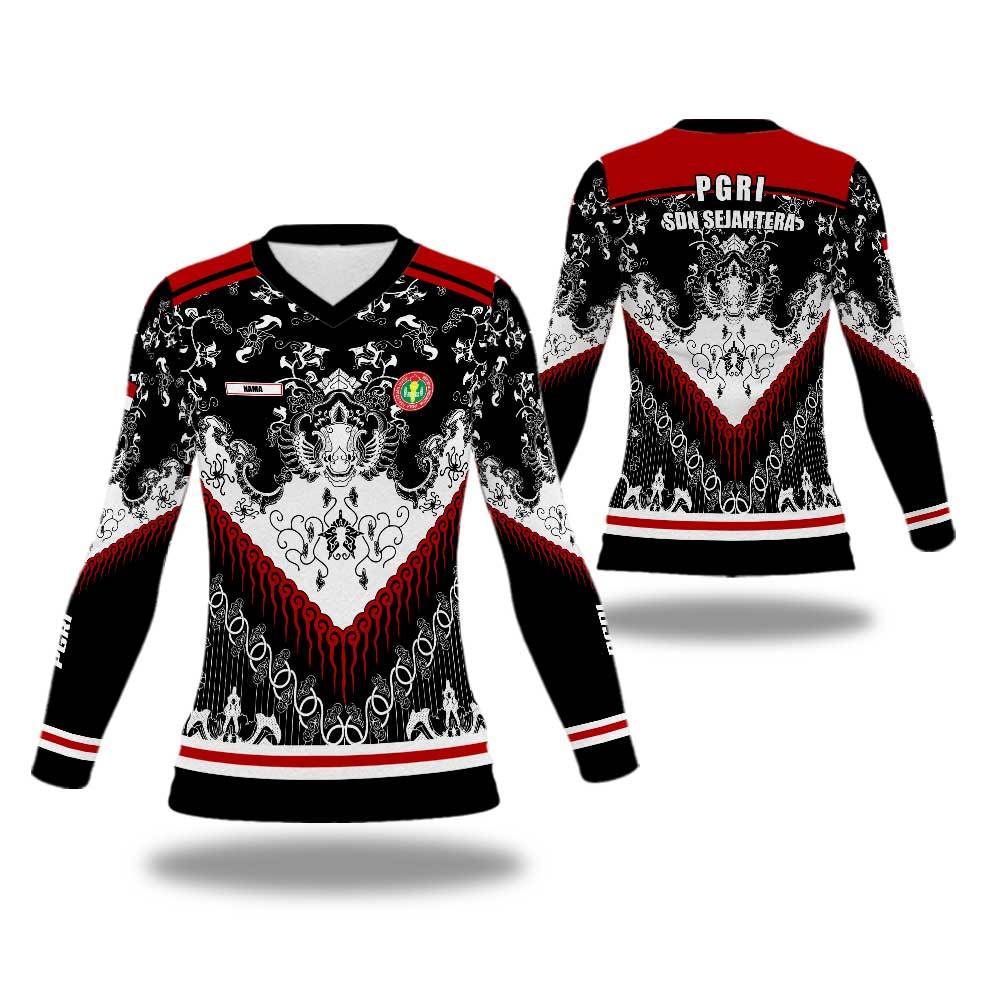 Kaos PGRI Wanita Lengan Panjang | Seragam Guru PGRI Custom Nama