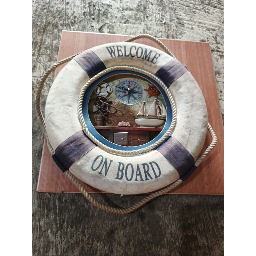 jam dinding jadul welcome on board bahan model busa antiq vintage