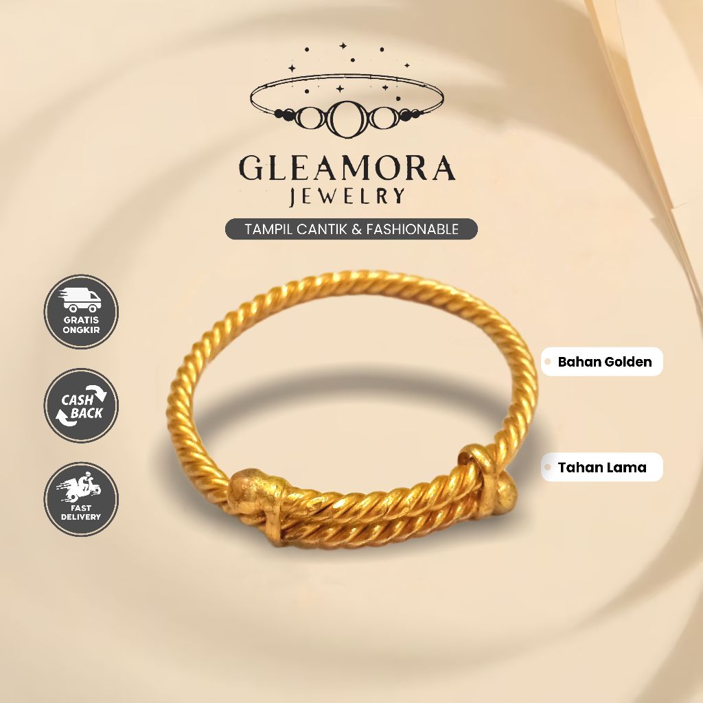 Gelang Wanita Tali Pilin Gleamora Jewelry Bracelet Golden Minimalis Elegant Fashion Korea Tahan Lama