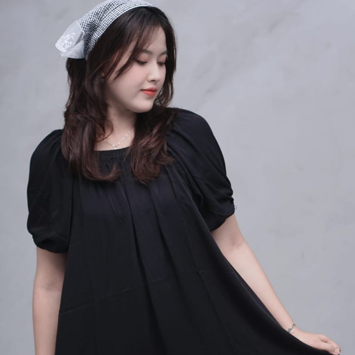 Samara Series Hitam Polos - Homedress Daster Lengan Pendek Kerut Dress Kimono Rayon Premium LD120 Te