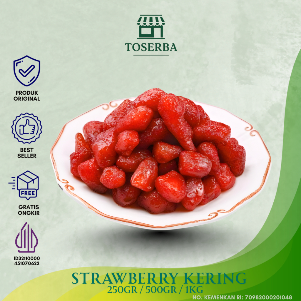 Manisan Strawberry Impor | Buah Kering Premium | Snack Sehat & Lezat 250g | 500g | 1kg