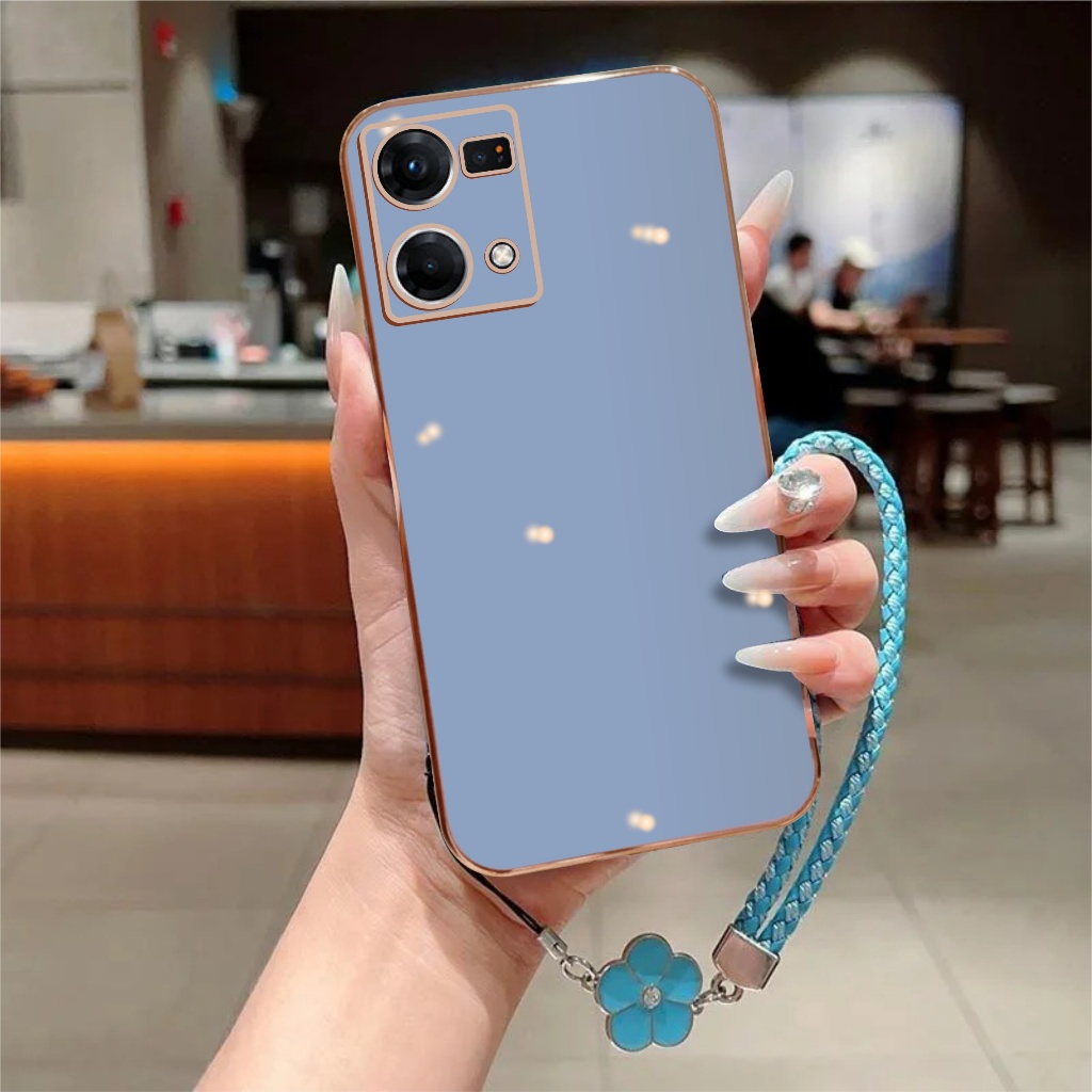 Softcase OPPO RENO 7 4G / RENO 8 4G Plating Glosyy Free Lanyard Tali Hp