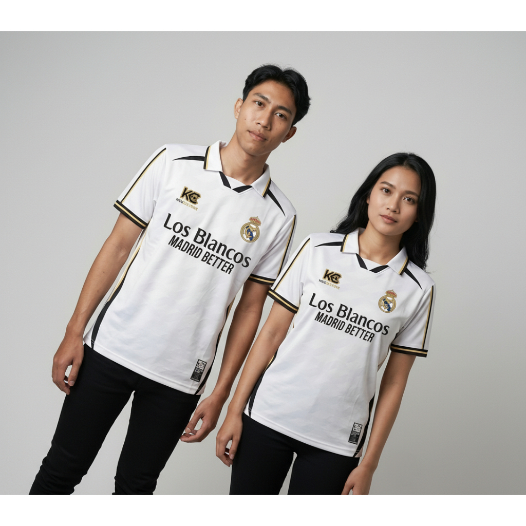 Jersey Bola Fantasy Real Madrid Los Blancos Putih Emas Kerah Polo Elegan Casual Unisex Premium