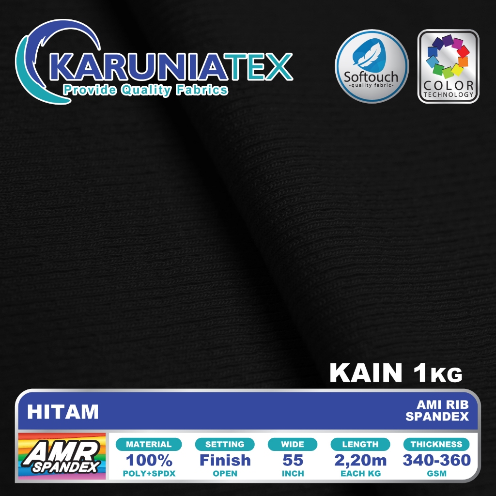 Kain Ami Rib Spandex | Hitam | Rib Knit Kiloan | Karunia Textile