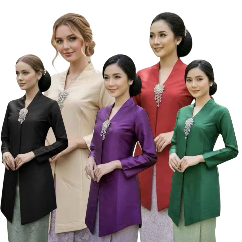 set kebaya tunik encim taveta polos / kebaya tunik mewah / kebaya wanita modern