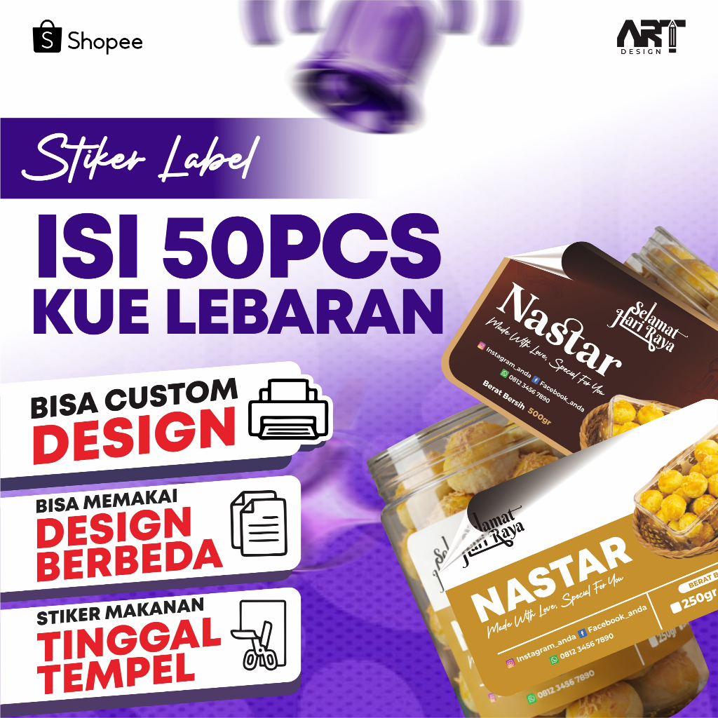 Stiker cookies kue lebaran isi 50 pcs custom toples plastik/mika - Harga terjangkau, Cetak Berkualit