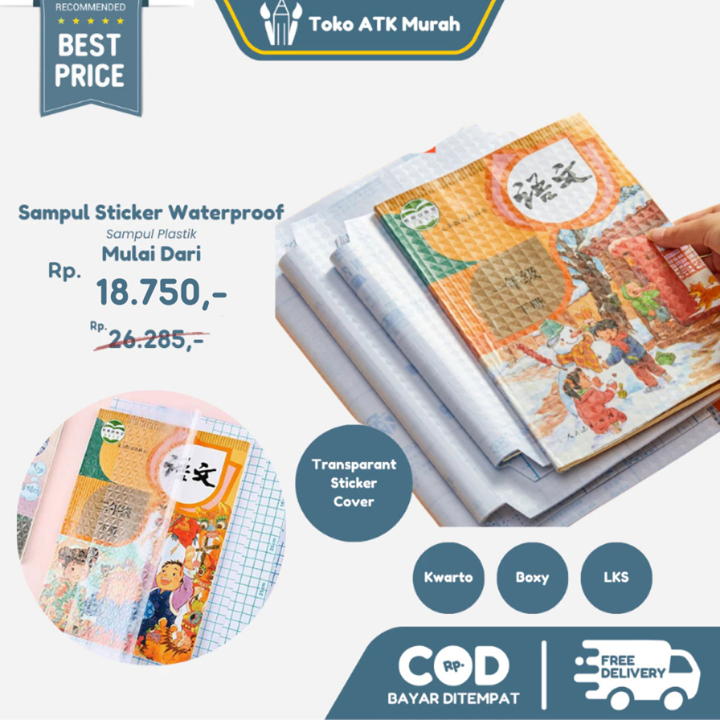 Sampul Buku Sticker Waterproof / Self-Adhesive Book Cover 10 Lembar