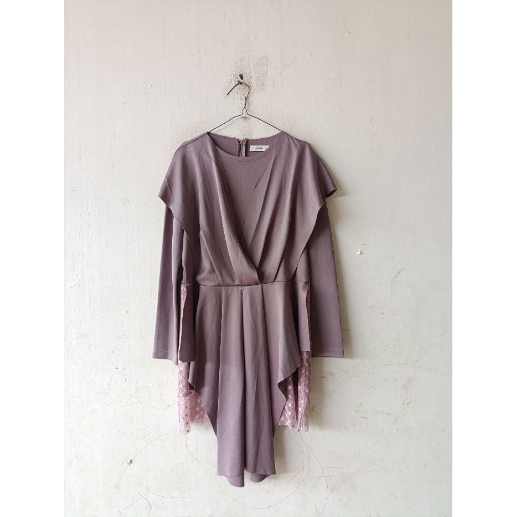 Deep Lilac Mauve Ruffle Tile Layer Blouse Tunik Lucu Lebaran Kondangan By GEULIS