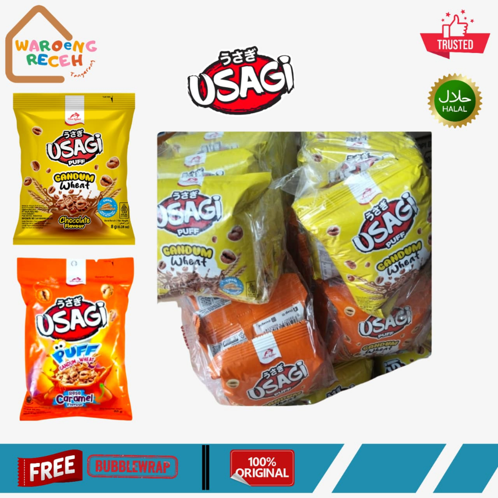 Dua Kelinci Usagi Puff Gandum Wheat Rasa Caramel Coklat 1 Renceng isi 10 Pcs @8 Gr