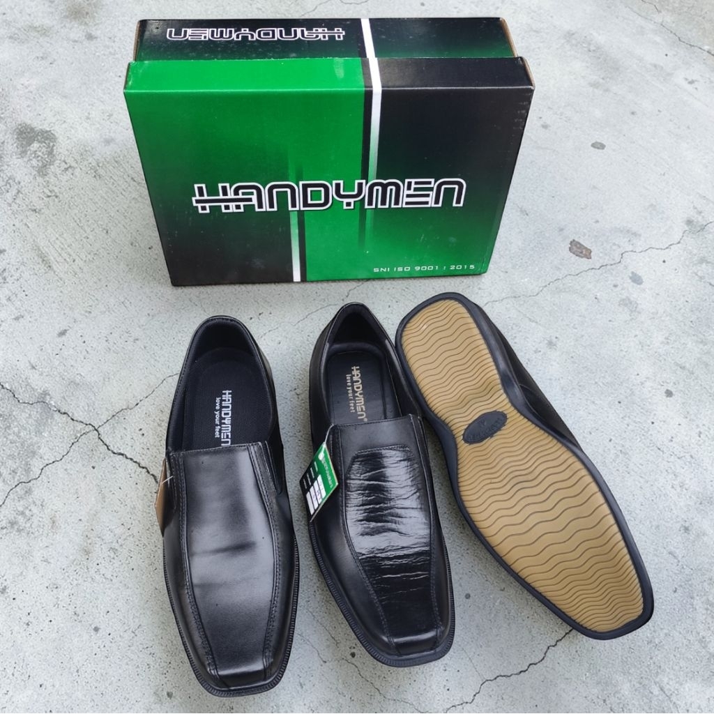 Sepatu Pantofel Pria Handyman Kulit Hitam Sol Karet Non Slip Sepatu Kerja Kantor Formal Terlaris