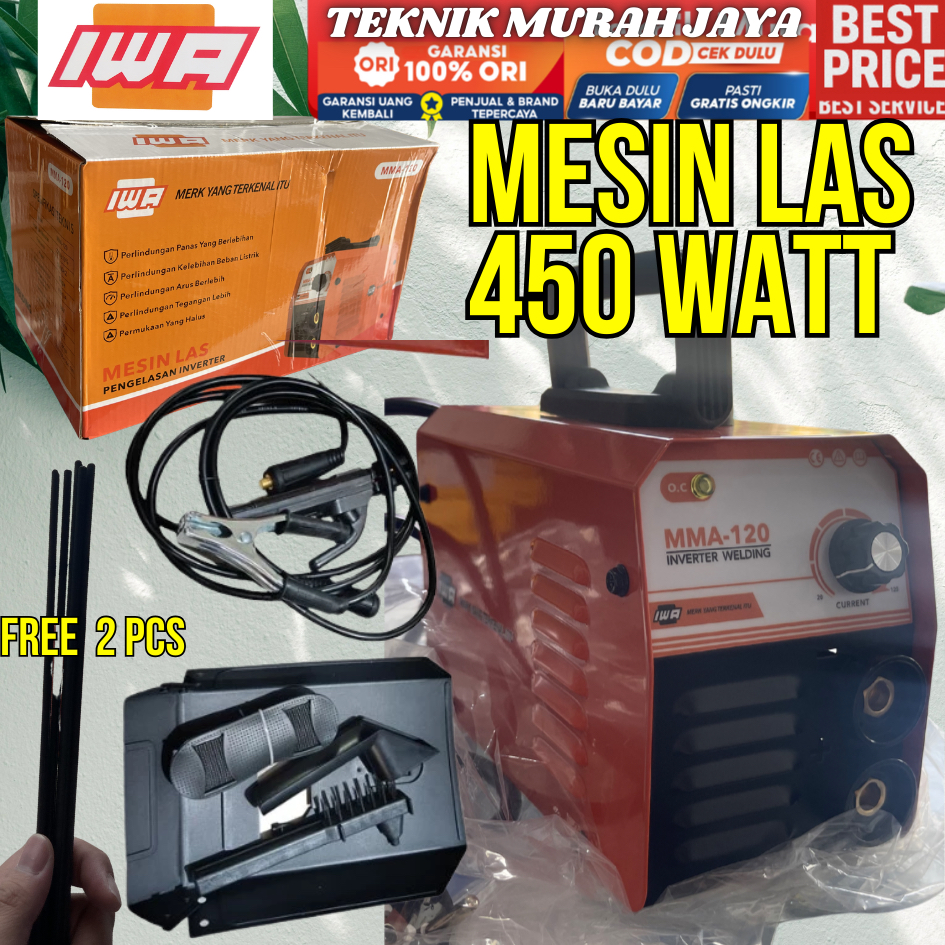 Gratis Kawat Las IWA Mesin Las 450 Watt Travo Las IGBT MMA-120A Inverter Welding 450 Watt Las Listri
