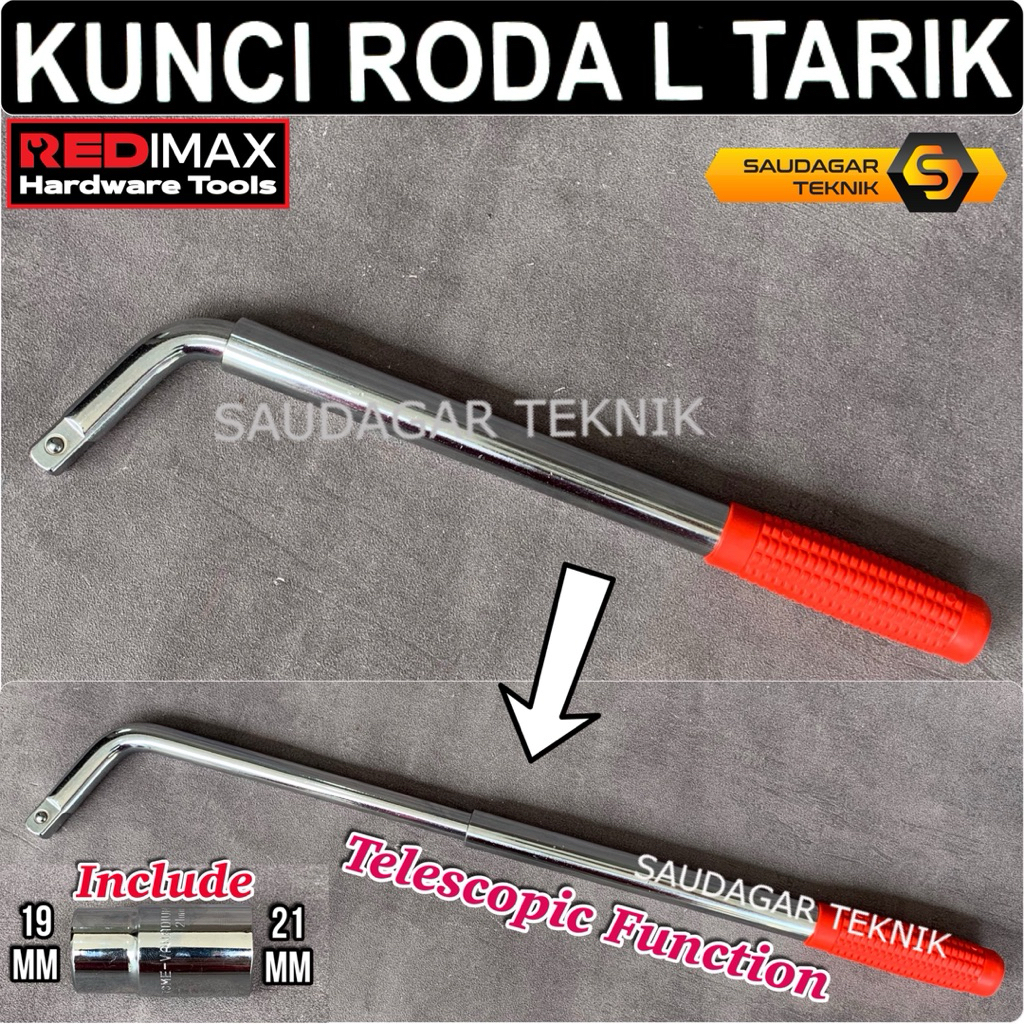 Kunci Roda Ban Mobil Tarik 19mm 21mm REDIMAX Kunci Gagang Sok L Tarik Telescopic