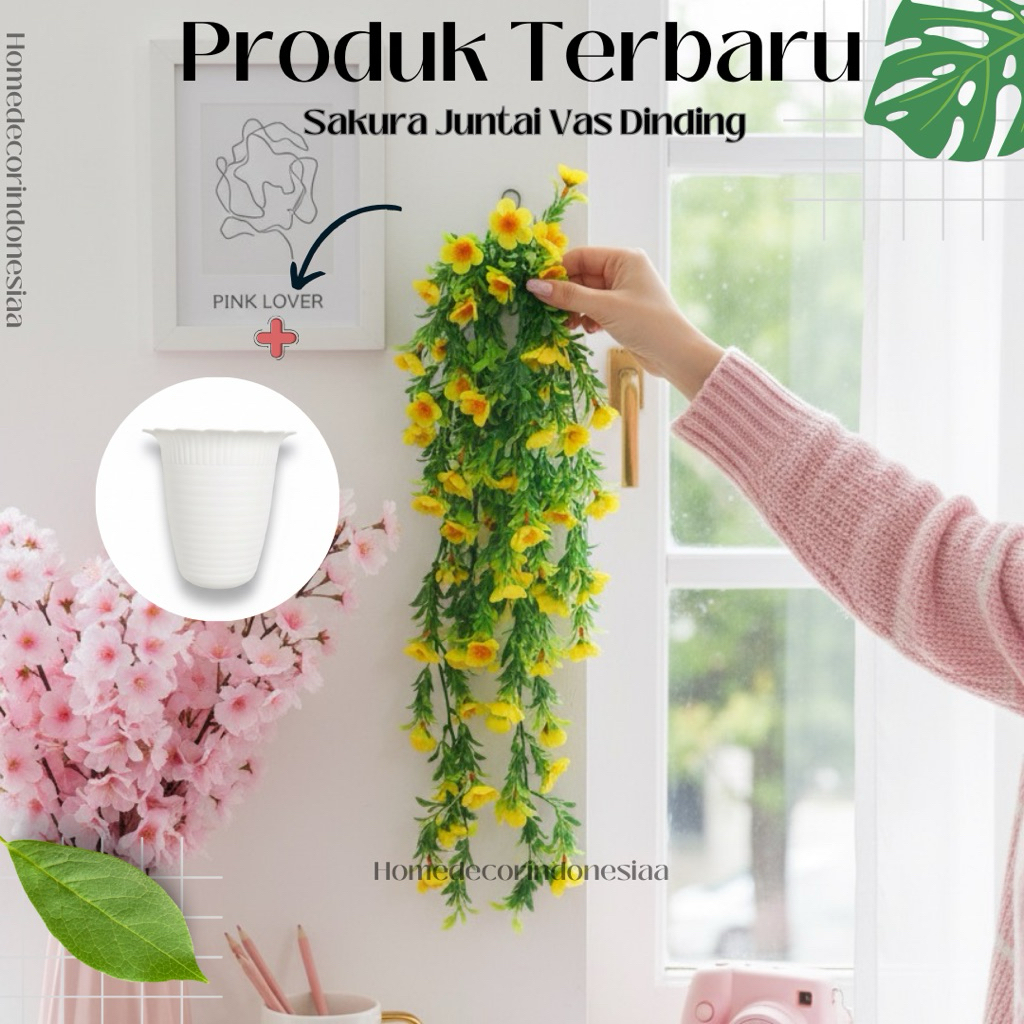 Bunga Sakura Juntai Vas Dinding Murah Hiasan Rumah Minimalis Teras Bunga Rambat Dinding