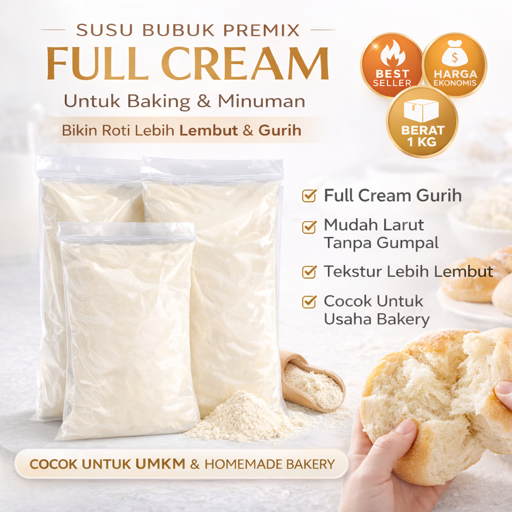 Susu Bubuk Premix Full Cream 1kg untuk Roti Donat Cake Minuman | Lembut Gurih Mudah Larut Harga Gros